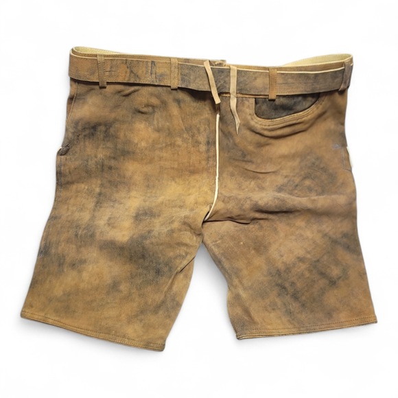 AlpsOak Mens Leather Lederhosen Oktoberfest Trachten Wear Brown Embroidered - Picture 3 of 8